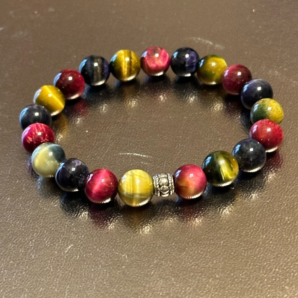 Multi-color Tigers Eye Unisex stretch bracelet 6.5-7.5”.